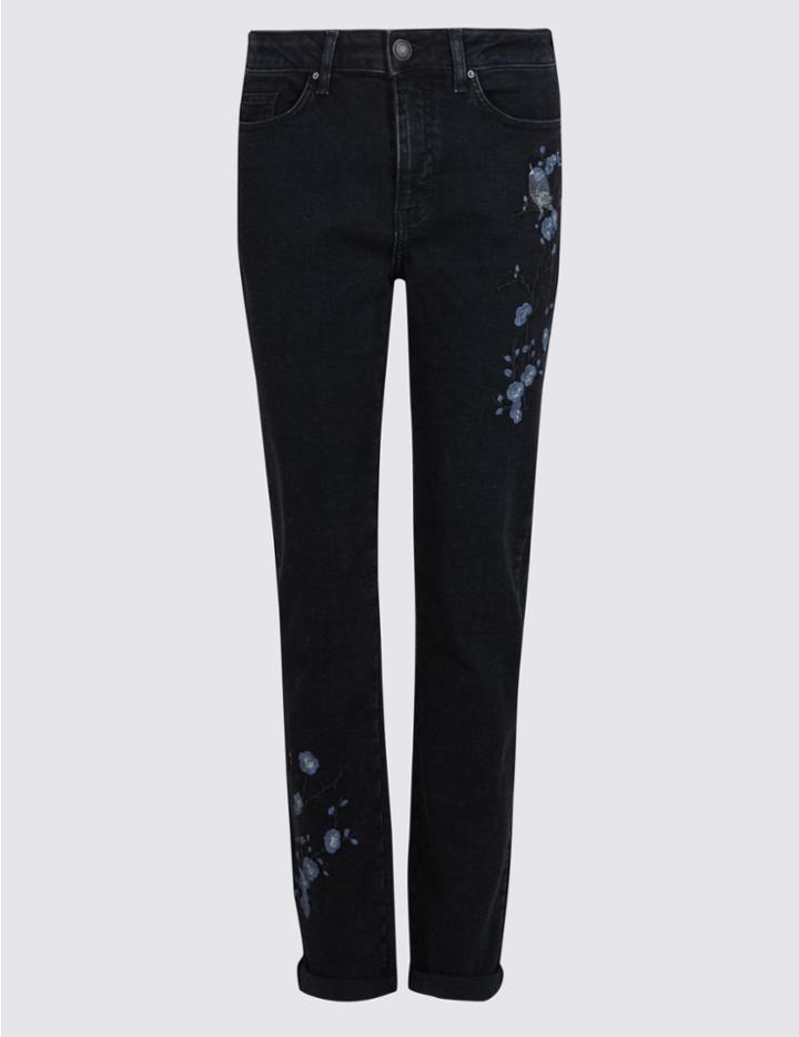 Marks & Spencer Embroidered Mid Rise Slim Leg Jeans Black