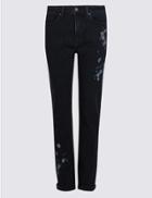 Marks & Spencer Embroidered Mid Rise Slim Leg Jeans Black