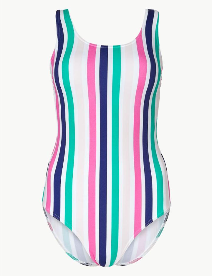 Marks & Spencer Striped Scoop Neck Swimsuit Pink Mix