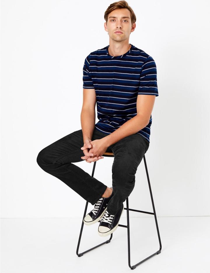 Marks & Spencer Slim Fit 5 Pocket Stretch Corduroy Trousers Black