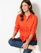 Marks & Spencer Pure Linen Button Detailed Shirt Orange