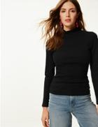 Marks & Spencer Ribbed Turtle Neck Long Sleeve T-shirt Black