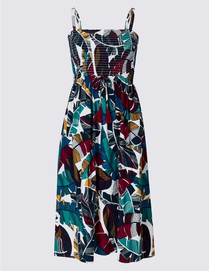 Marks & Spencer Leaf Print Woven Midi Beach Dress Purple Mix