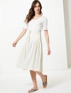 Marks & Spencer Pure Linen Checked A-line Midi Skirt Natural Mix