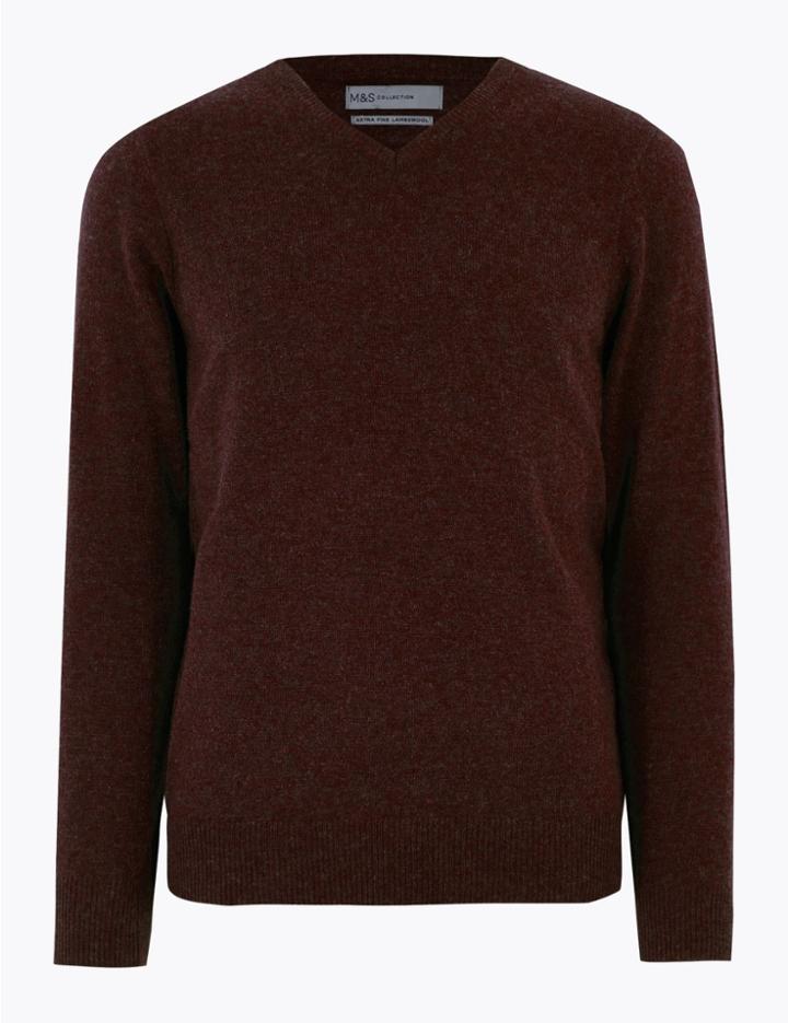 Marks & Spencer Extra Fine Lambswool V-neck Jumper Berry