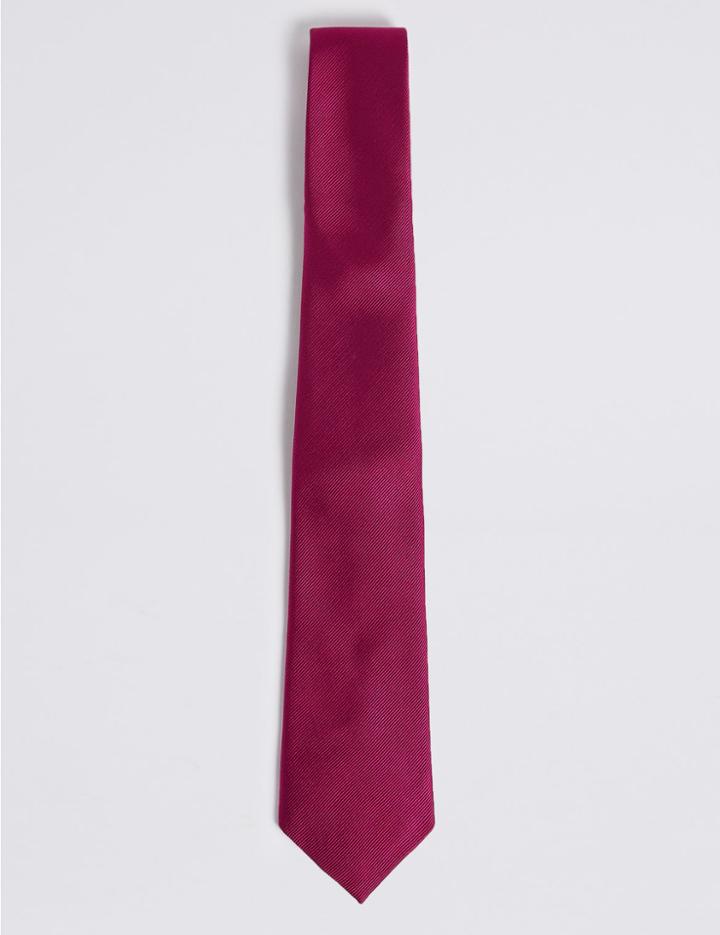 Marks & Spencer Pure Silk Satin Twill Tie Cerise