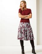 Marks & Spencer Floral Print Full Midi Skirt Grey Mix