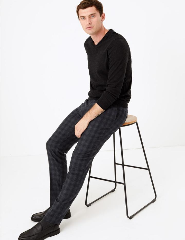 Marks & Spencer Slim Fit Wool Blend Checked Trousers