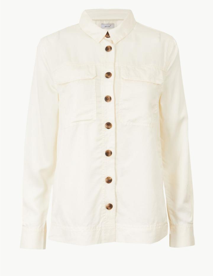 Marks & Spencer Button Detailed Long Sleeve Shirt Ivory