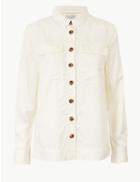 Marks & Spencer Button Detailed Long Sleeve Shirt Ivory