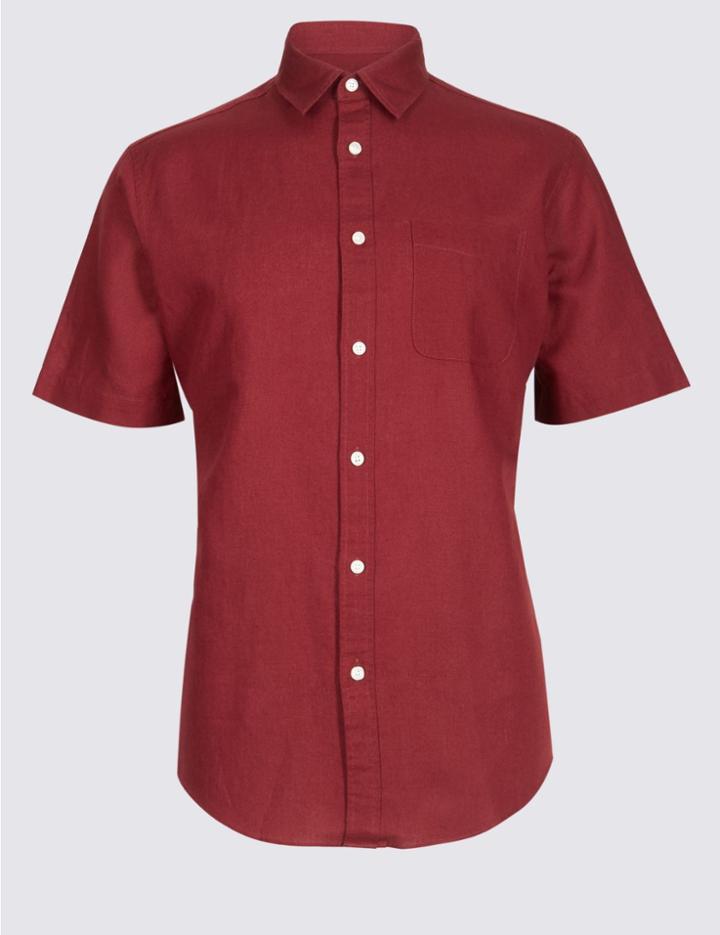 Marks & Spencer Linen Rich Shirt With Pocket Sunset
