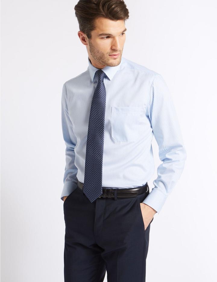 Marks & Spencer Pure Cotton Regular Fit Shirt With Pocket Turquoise Mix