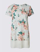 Marks & Spencer Cotton Blend Floral Print T-shirt Grey Mix
