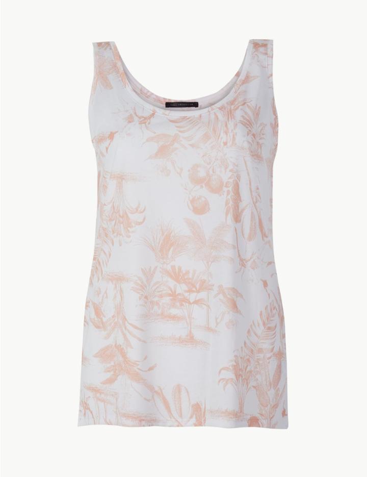 Marks & Spencer Printed Round Neck Vest Top White Mix