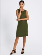 Marks & Spencer Linen Blend Pocket Round Neck Tunic Dress Forest Green