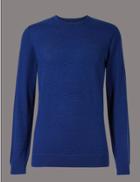 Marks & Spencer Cotton Blend Striped Slim Fit Jumper Cobalt