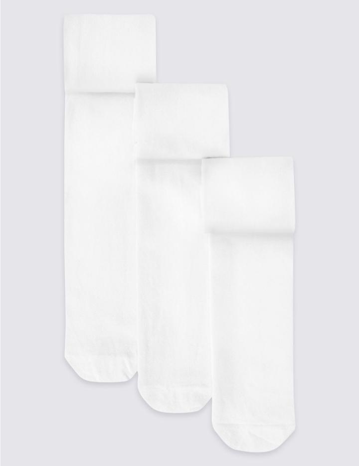 Marks & Spencer 3 Pairs Of Freshfeet&trade; Cotton Rich Body Sensor&trade; School Tights (3-14 Years) White