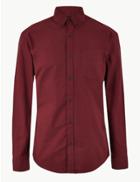 Marks & Spencer Pure Cotton Oxford Shirt With Pocket Burgundy