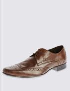 Marks & Spencer Leather Pointed Brogue Shoes Brown
