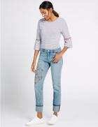 Marks & Spencer Floral Print Mid Rise Slim Leg Jeans Light Indigo