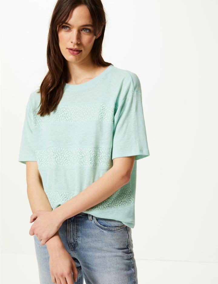Marks & Spencer Lace Round Neck Short Sleeve T-shirt Mint