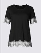 Marks & Spencer Lace Hem Round Neck Short Sleeve T-shirt Black