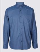 Marks & Spencer Pure Cotton Plain Oxford Shirt Bright Blue