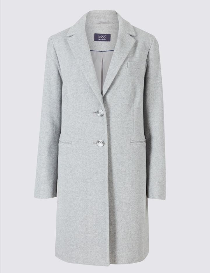 Marks & Spencer 2 Pocket Wool Rich Coat Light Grey