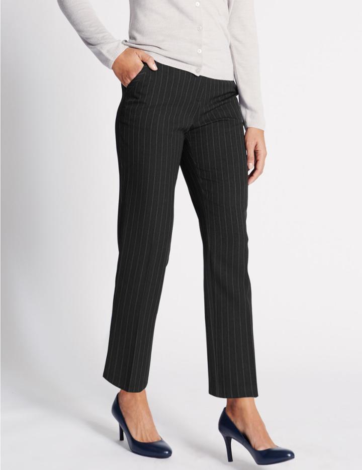 Marks & Spencer Pinstripe Straight Leg Trousers Blue Mix