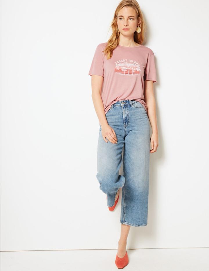 Marks & Spencer Paradise Relaxed Fit T-shirt Pink Mix