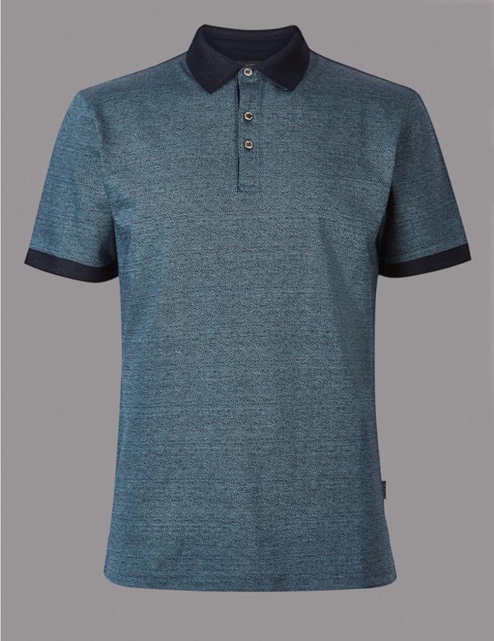 Marks & Spencer Slim Fit Pure Cotton Textured Polo Shirt Denim