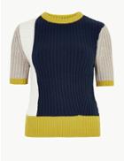 Marks & Spencer Ribbed Colour Block Tee Navy Mix