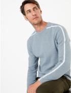 Marks & Spencer Pure Cotton Arm Stripe Crew Neck Jumper Grey