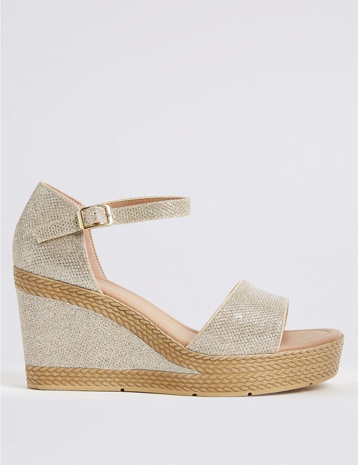 Marks & Spencer Wide Fit High Heel Two Band Sandals Metallic