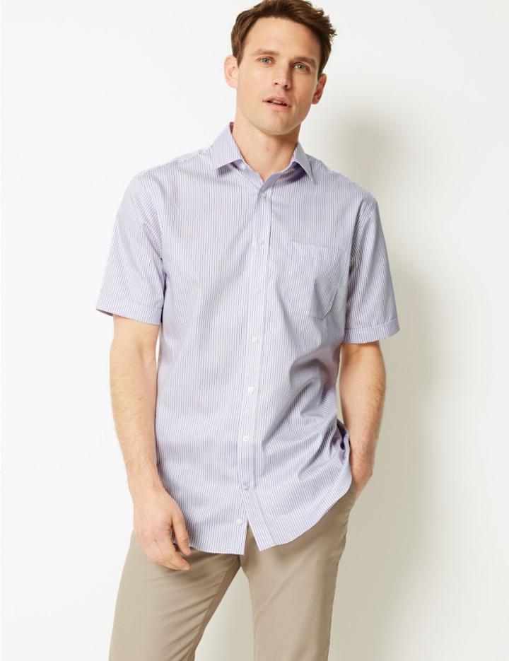 Marks & Spencer Pure Cotton Regular Fit Twill Shirt Pink Mix