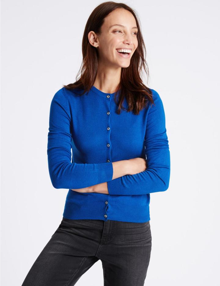 Marks & Spencer Round Neck Cardigan Rich Blue