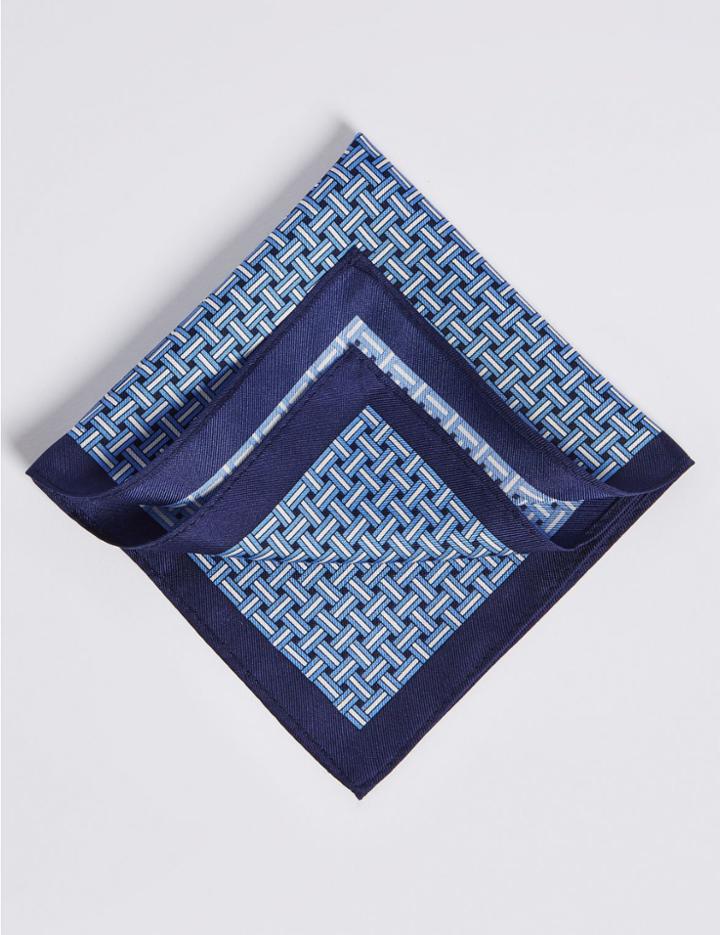 Marks & Spencer Pure Silk Lattice Print Pocket Square Blue Mix