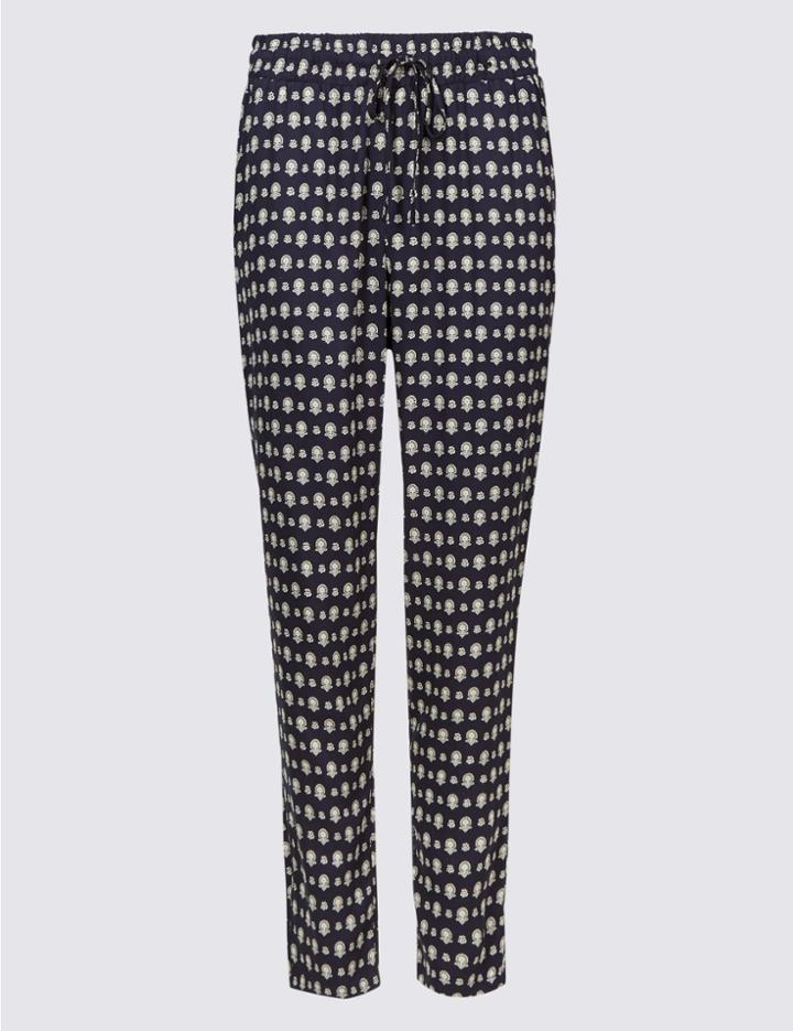 Marks & Spencer Geometric Print Tapered Peg Trousers Navy Mix