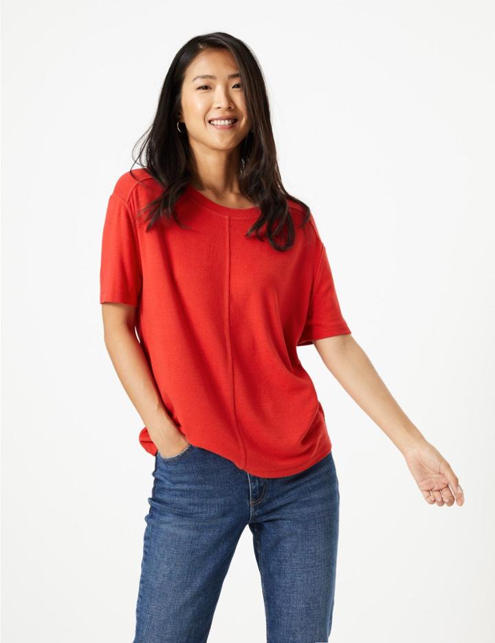 Marks & Spencer Round Neck Short Sleeve Top Scarlet
