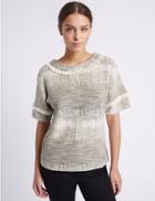 Marks & Spencer Fringe Detail Short Sleeve T-shirt Ivory Mix