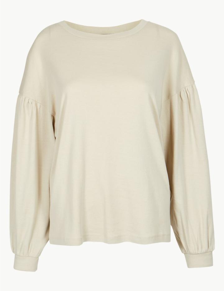 Marks & Spencer Pure Cotton Long Sleeve Sweatshirt Stone