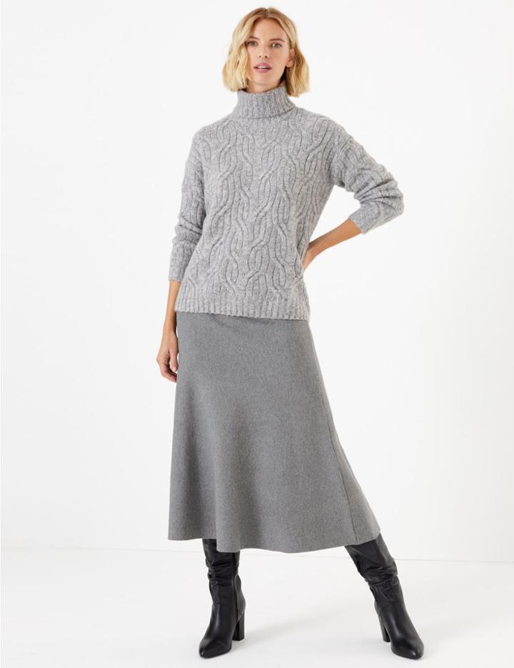 Marks & Spencer Knitted Fit & Flare Skirt Mid Grey Marl