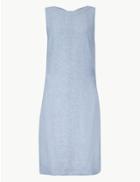 Marks & Spencer Petite Linen Rich Round Neck Shift Dress Chambray