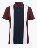 Marks & Spencer Pure Cotton Colour Block Polo Shirt Burgundy