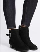 Marks & Spencer Wide Fit Block Heel Strap Ankle Boots Black