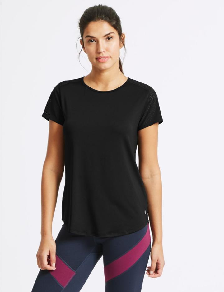 Marks & Spencer Quick Dry Mesh Short Sleeve Top Black