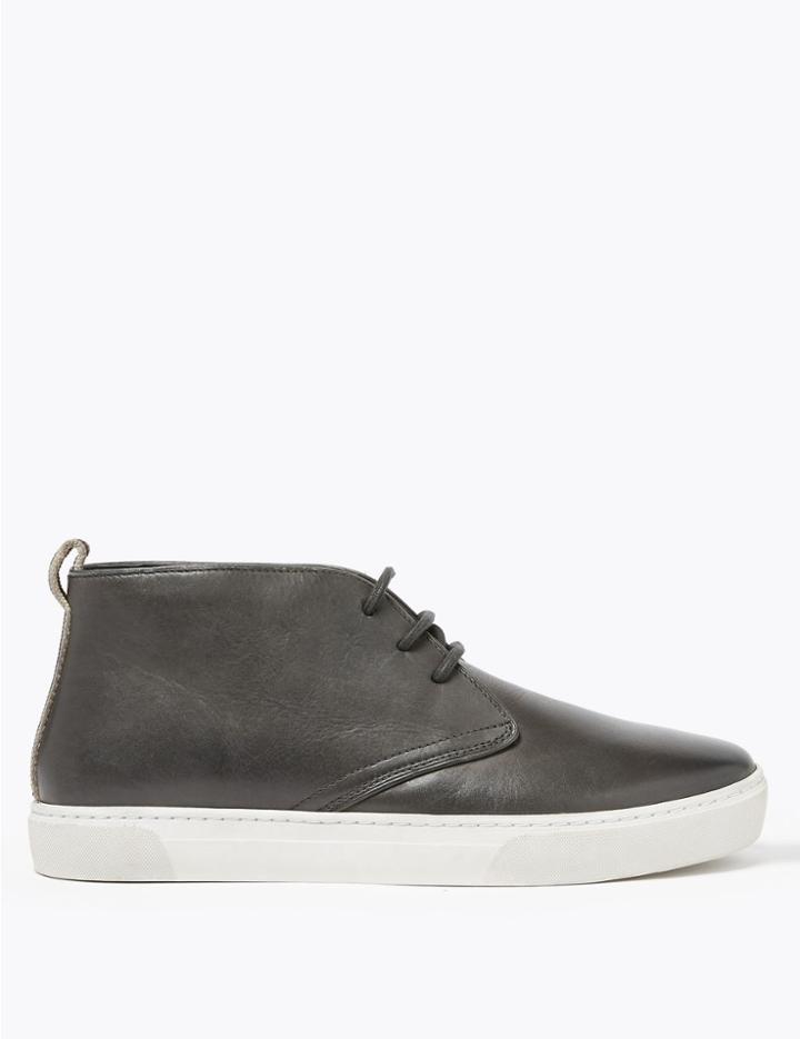 Marks & Spencer Leather Lace Up Chukka Boots Dark Grey