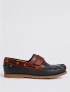 Marks & Spencer Leather Riptape Boat Shoes With Freshfeet&trade; Navy Mix