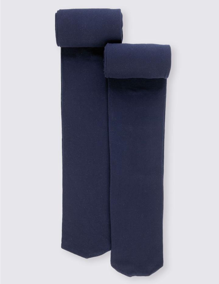 Marks & Spencer 2 Pairs Of Tights (4-14 Years) Navy