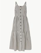 Marks & Spencer Pure Cotton Striped Midi Slip Dress Ivory Mix